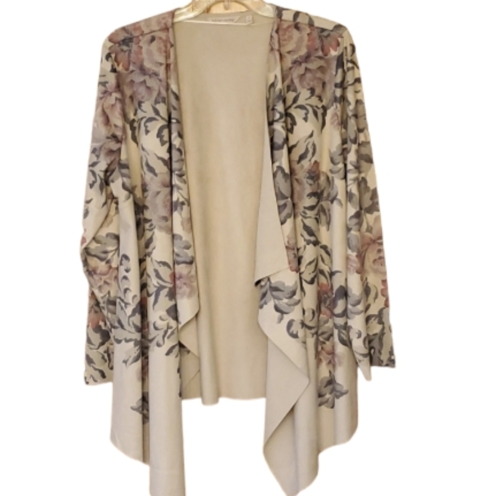 Soft Surroundings Womans Ultra Soft Suede Floral Waterfall‎ Open Cardigan Jacket